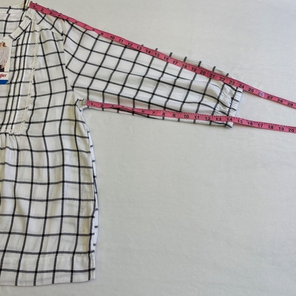 Wrangler White/Black Plaid Popover Blouse, 3/4 Sleeves, Large, NWT - Picture 12 of 15